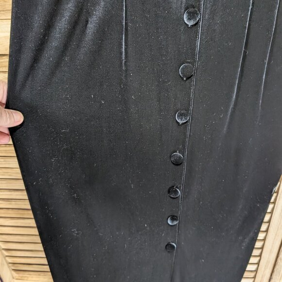 VINTAGE Amanda Smith Elegant Black Velvet Button-Up Dress Size 14 - Picture 5 of 10